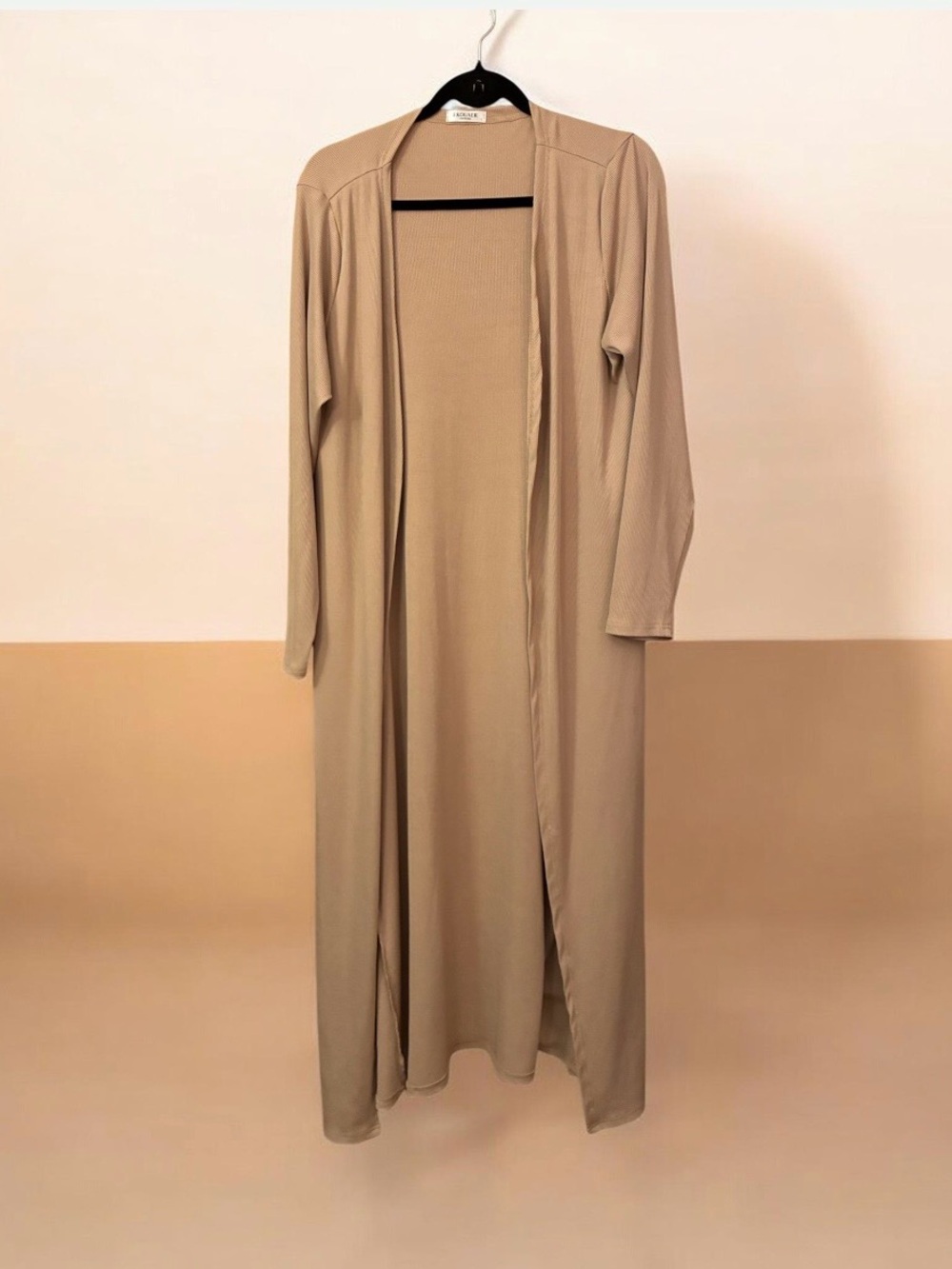 Lightweight Long Open Cardigan - Beige